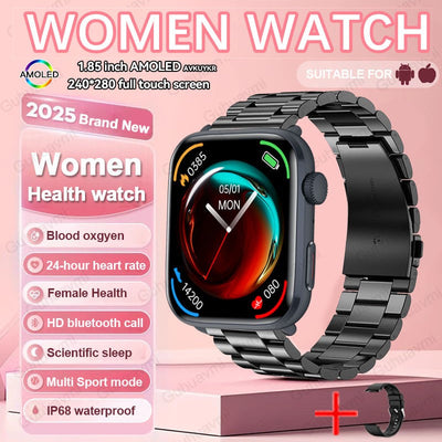 2025New NFC Smat Watch Women 1.85-inch Blood Pressure Heart Rate Bluetooth Call Female Health Smarwatches Ladies For Android IOS