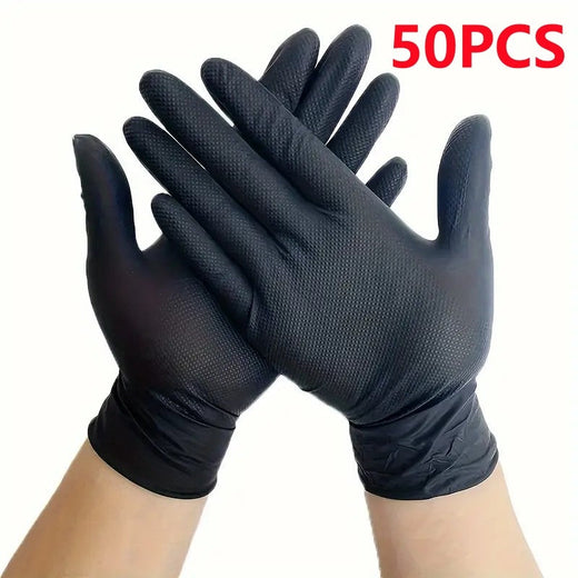 50PCS Heavy Duty 8Mil Orange Nitrile Gloves Disposable Raised Diamond Texture Gloves for Construction Industrial Mechanic Auto