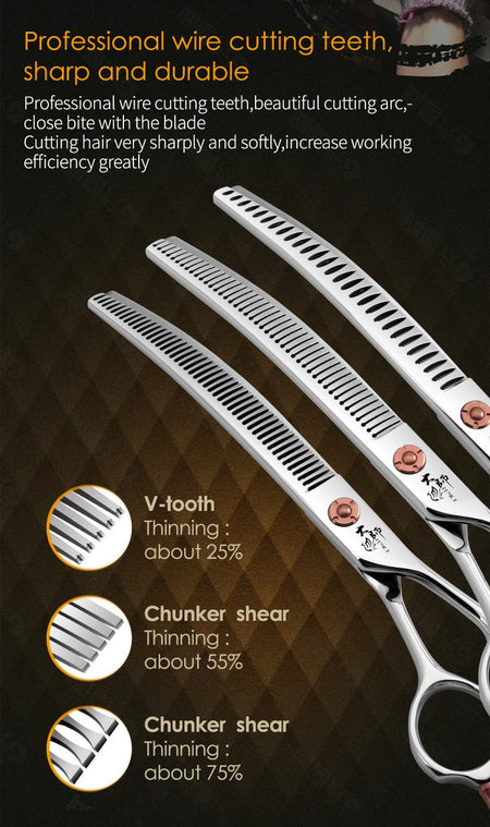Fenice ZB Professional 6.5/7.0 Inch JP440CDog Grooming Curved Chunker/Thinner/Fluffy Scissors for Dog Groomer/Family Use