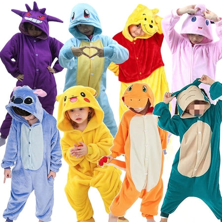 TAKARA TOMY Pokemon Jigglypuff Pikachu Gengar Snorlax Onesie Kigurumi Kids Cosplay Bulbasaur Halloween Pijama Anime Pajamas