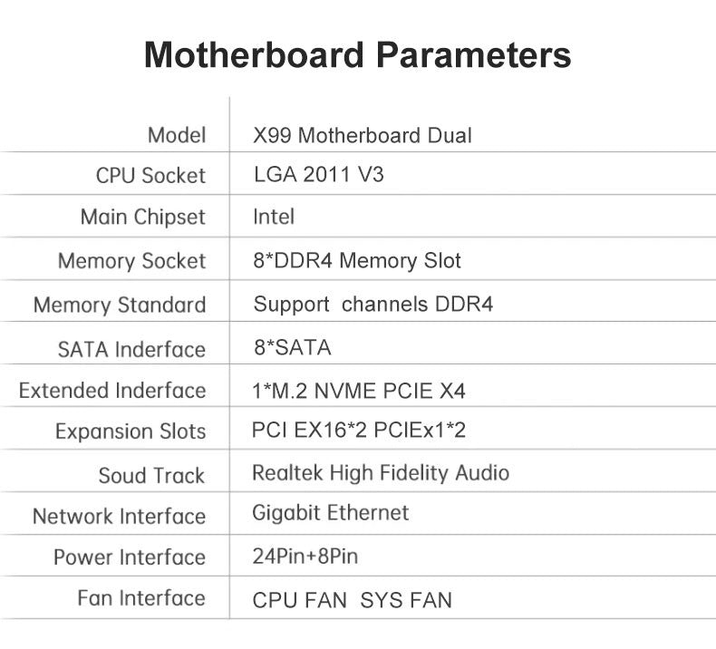 X99 Motherboard Dual CPU M.2 LGA 2011 V3 E-ATX USB3.0 SATA3 8 DIMM DDR4 Support Xeon processor slot 2011-3