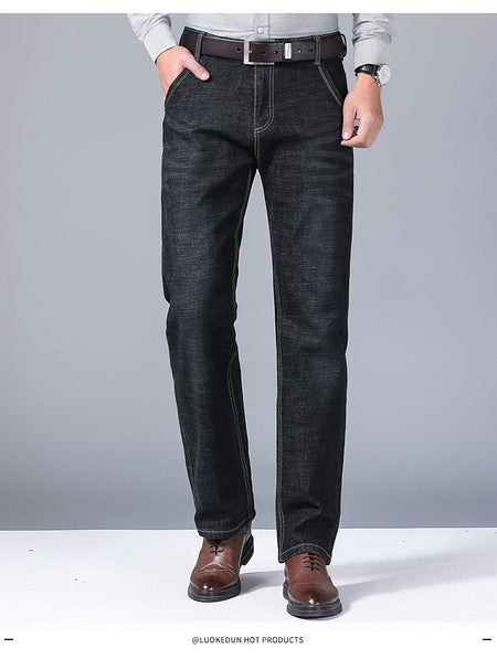 2025New Business Men's Jeans Casual Straight Stretch Fashion Classic Blue Black Work Denim Trousers Male Brand Clothing
