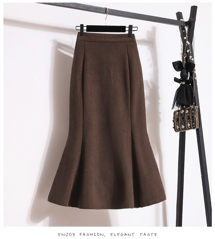 Plus Size Skirt Women 2024 Winter High Waist Elastic Velvet A Line Mermaid Skirt Korean Style Elegant Brown Or Black Long Skirts