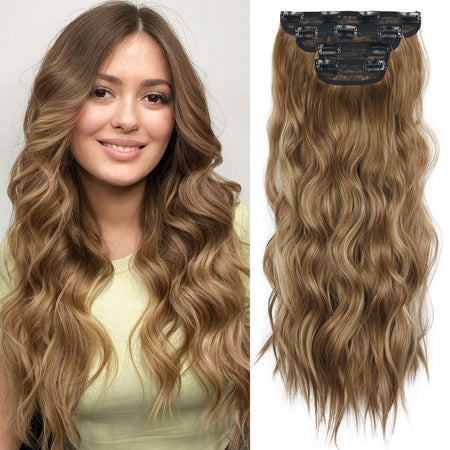 4Pcs/Set 20Inch Synthetic Hair Clip In Long Wavy Thick Hairpieces For Women Full Head Synthetic extenciones para el cabello