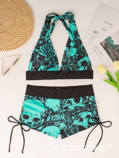 Conservative Skull Print Bikini Women's Swimsuit Flat Briefs New Arrival Swimwear from Mainland China Female Fashionable