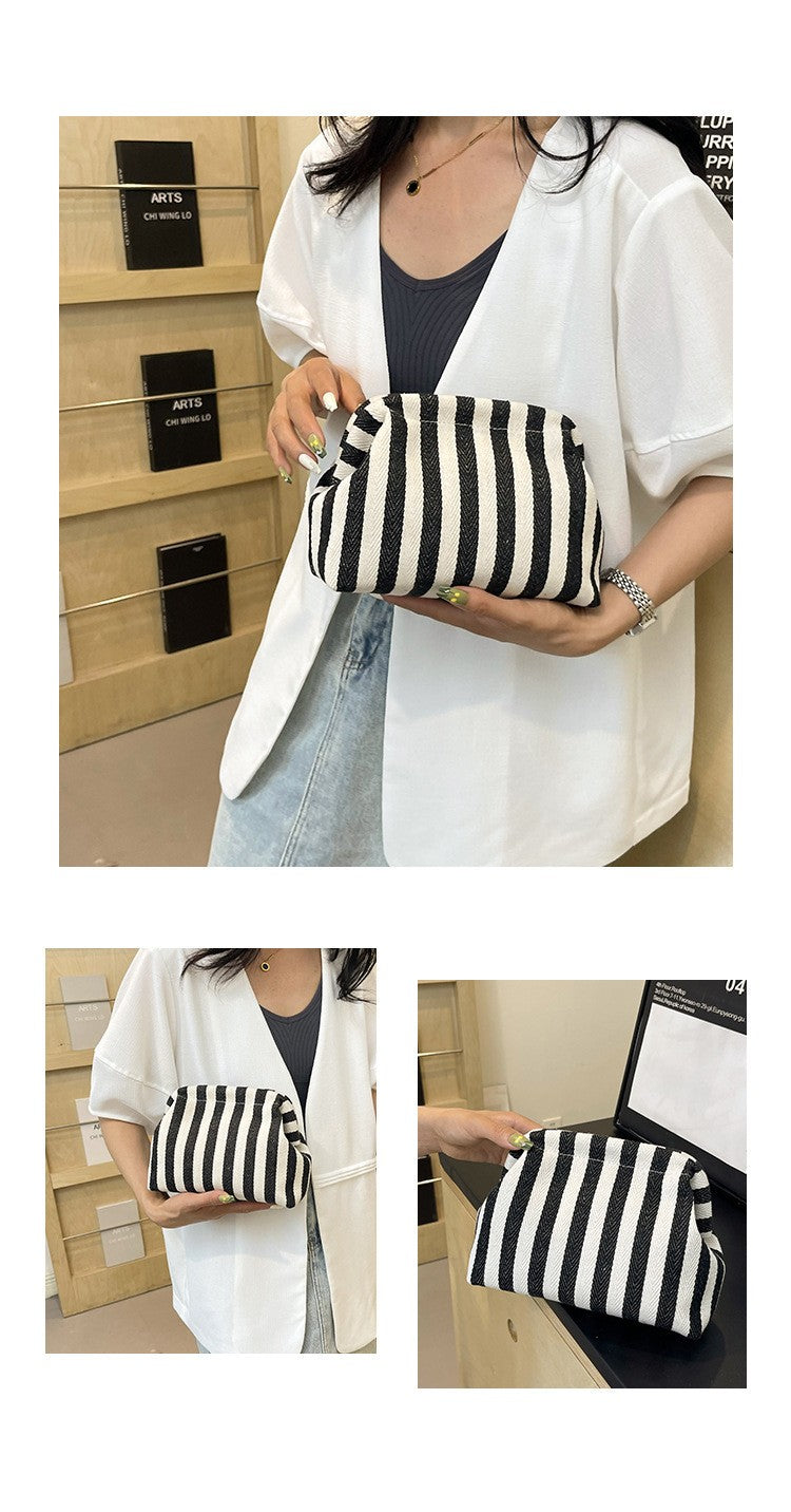 Woven Crochet Purses for Women Beach Clutch Handbags Dumpling Hobo Casual Colorblock Bag Ladies Ruched Cloud Purse
