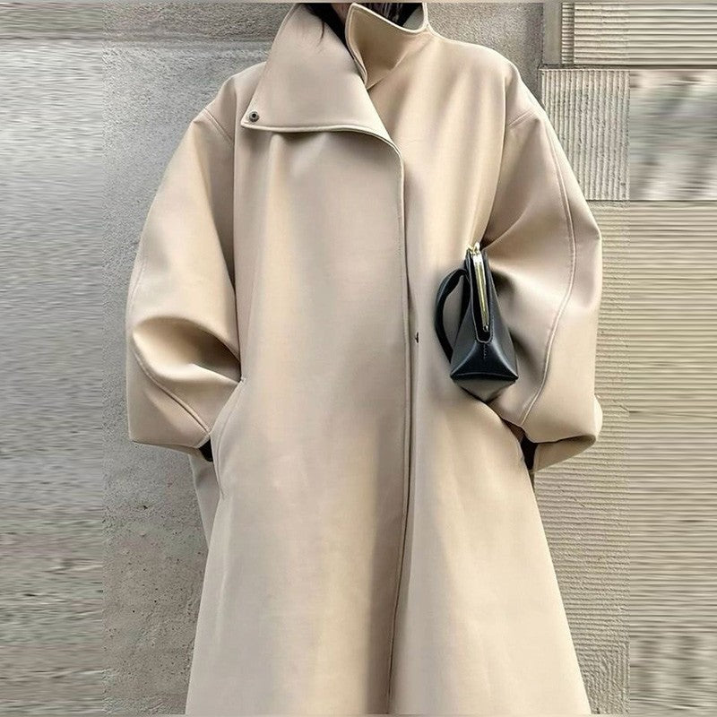 Fashion Loose Women's Trench Coat Stand Collar Batwing Sleeve Oversized Long Coats 2025 New Autumn Casual Street Chic Outwear