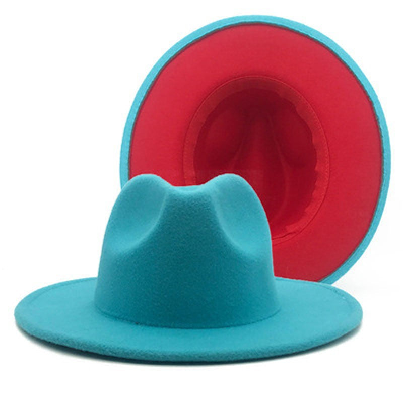 QBHAT Two-color Fedora Hat Women Men Wide Brim Felt Jazz Hat Ladies Party Top Cap Patchwork Chapeau Sombreros De Mujer 50 Colors