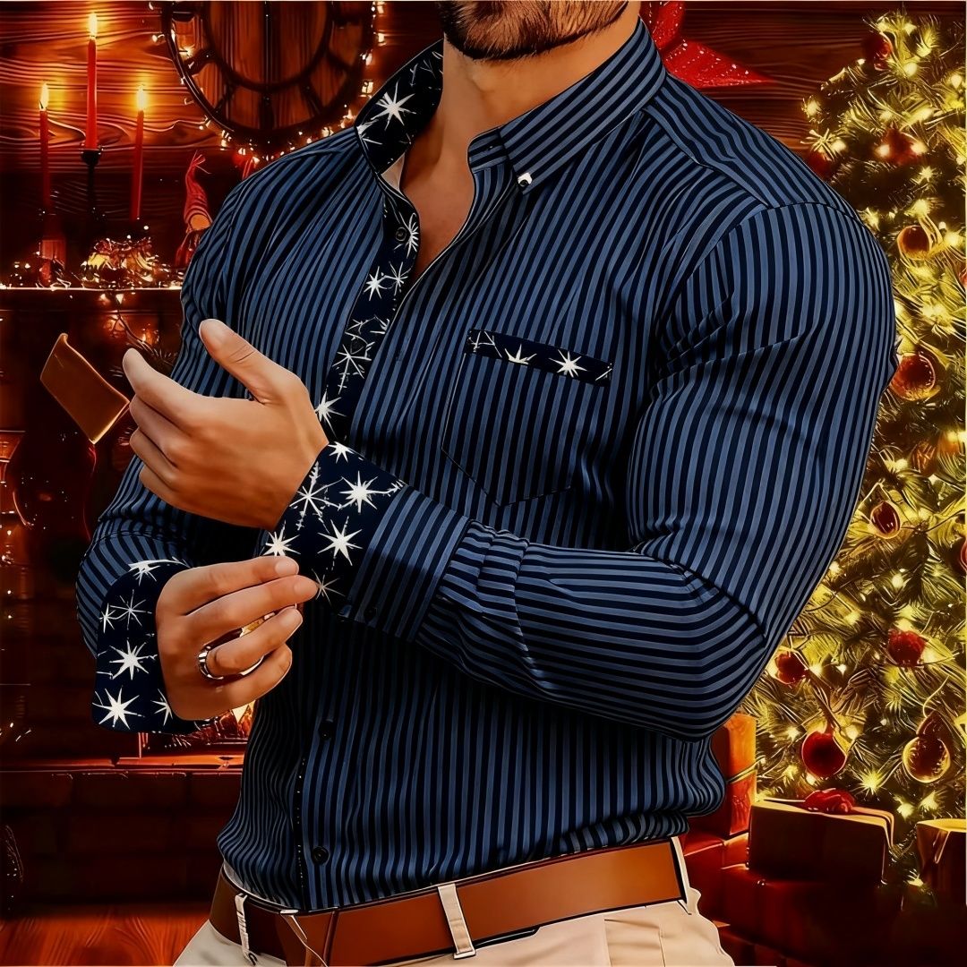 2026 New Christmas Men's Shirt - Buttoned Casual Shirt - Long Sleeve Series - Embroidered Patchwork Shirt - Daily Casual Wear -