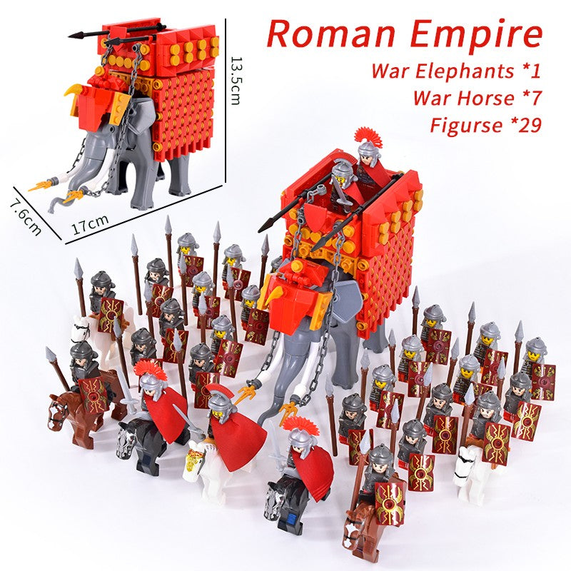 MOC Roman Empire Spartan Army Medieval Soldier Chariot Building Block Bricks Ancient Military War Helmet Toys For Children