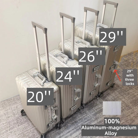 100% Aluminum-magnesium Alloy Travel Suitcase High Quality Rolling Luggage 20/24/26/29'' Trolley Luggage Carry-On Cabin Suitcase