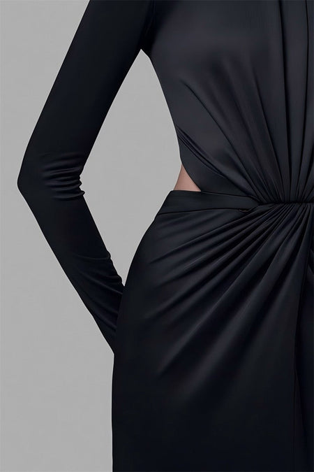 Mozision Turtleneck Backless Sexy Maxi Dress Women Gown Autumn Winter Elegant Long Sleeve Thigh High Split Club Party Long Dress