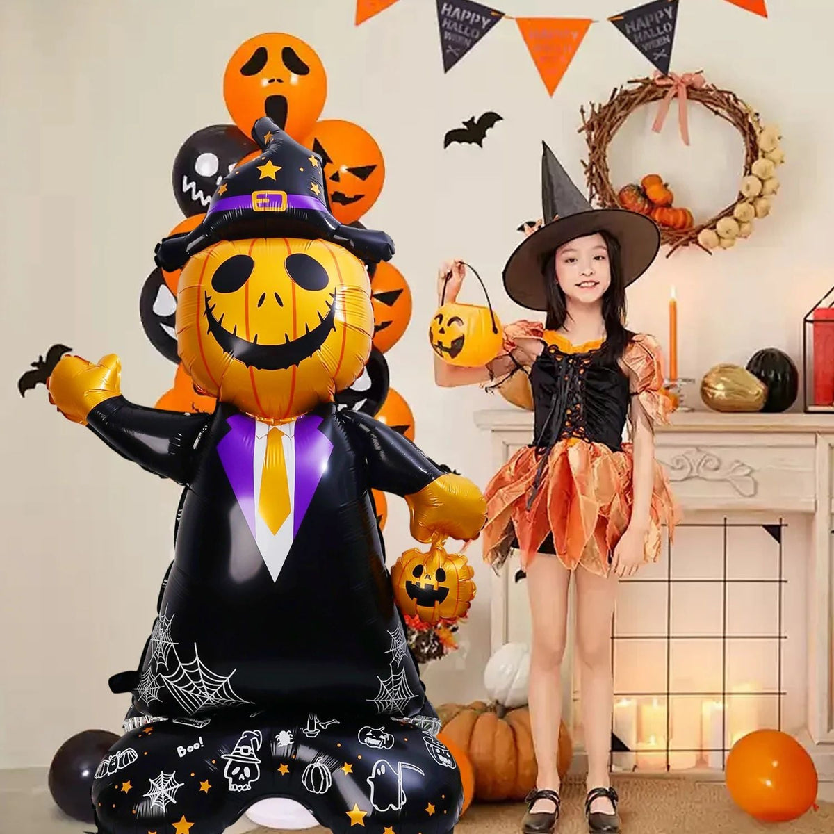 Halloween Party Giant Foil Balloons Inflatable Toys Decor Pumpkin Soldier Witch Ghost Skeleton Reaper Aluminum Standing Balloon