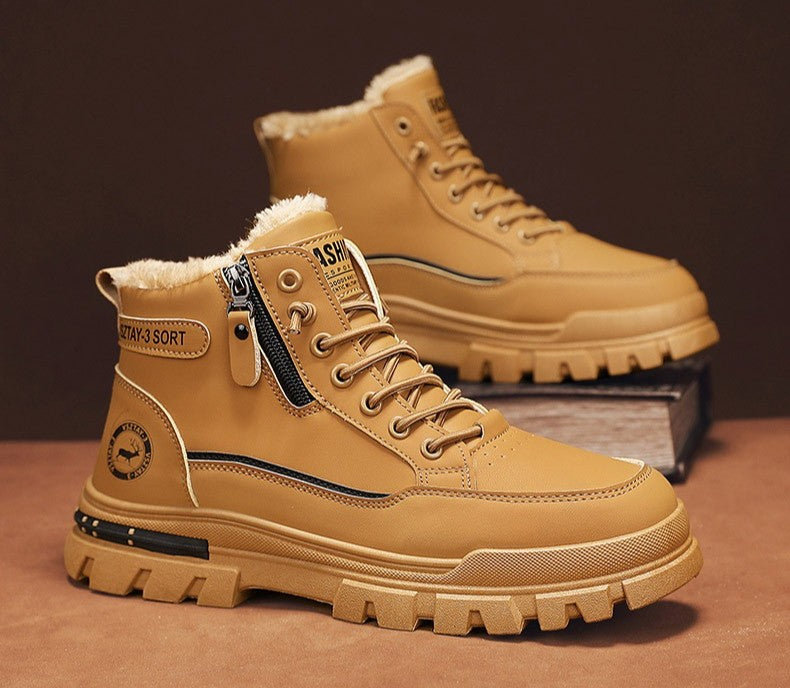 New winter plush  thick warm men's cotton shoes trendy outdoor high top male snow boots