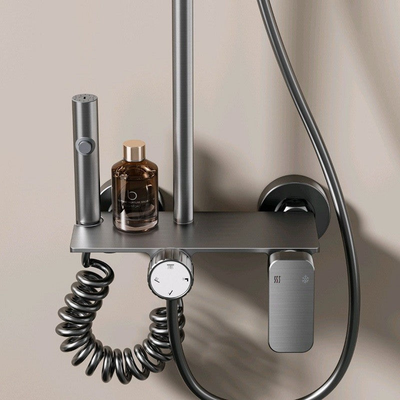 Multifunction Bathroom Shower System Set Hot and Cold Water Household Rotary Knob Pressurize Aluminum Gunmetal Gray Shower Set