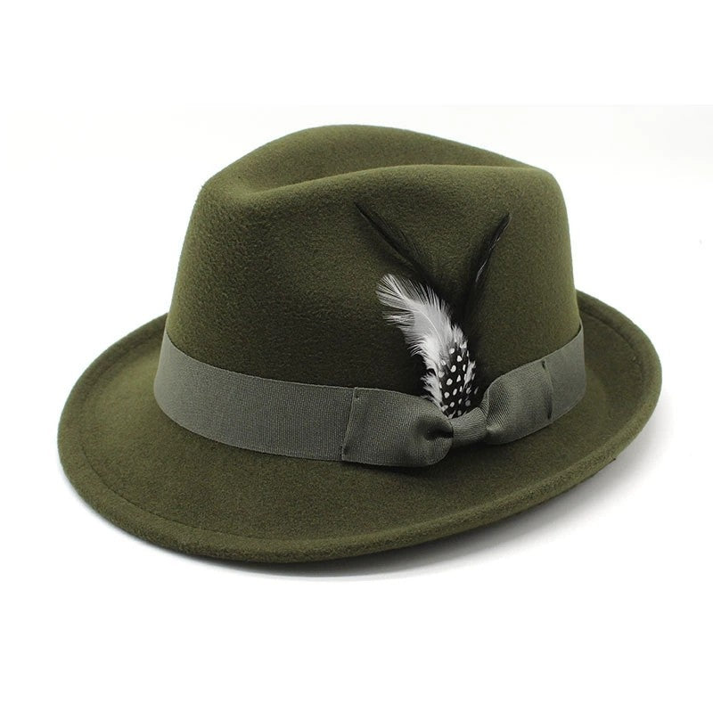 Bow-Knot Feather Hat Autumn and Winter Upturned Brim Hat Fashionable Men's and Women's Cashmere Felt Hat, Ethnic Style New Hat