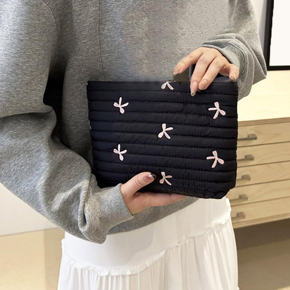 Ins Bow Embroidered Cosmetic Bag Portable Women's Bag Fashion Oxford Cloth Butterfly Print Cosmetic Bag Travel Wash Storage Bag