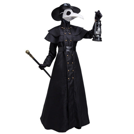 Plague Doctor Bird Cosplay Costume Medieval Hooded Robe Horrord Monk Steampunk Cloak Halloween Carnival Adult Kids Lantern Stick