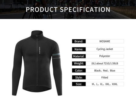 WOSAWE Men's Cycling Jersey Set Winter Fleece Cycling Jacket Pants Warm Long-sleeved Suit Bike Bicycle Jacket Riding Suit