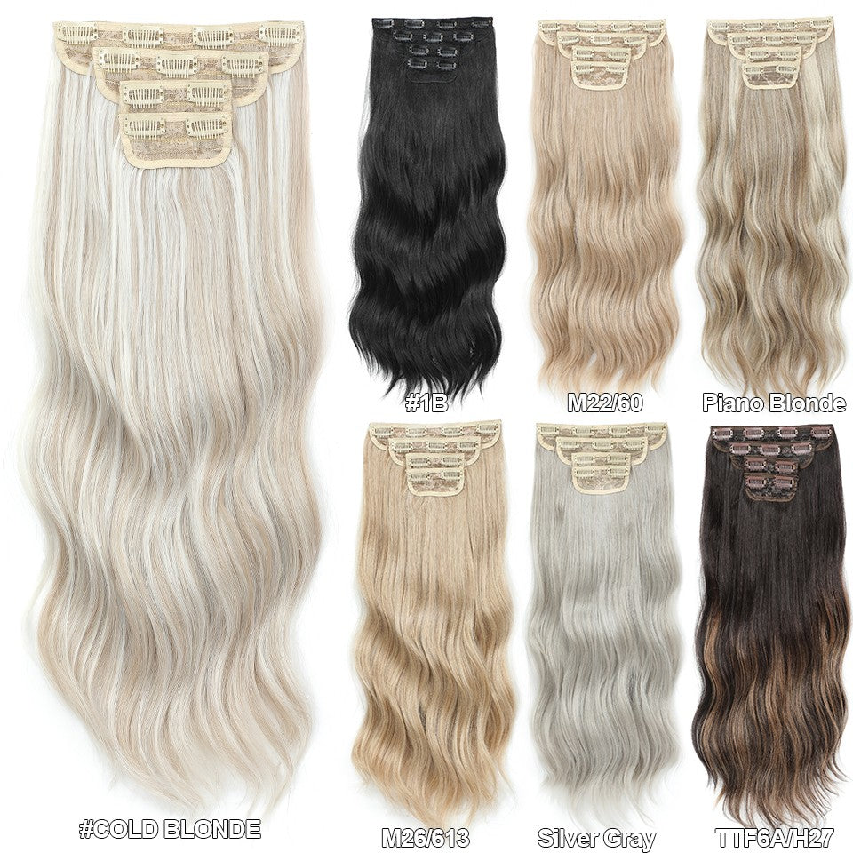 24Inch 61cm Body Wave Synthetic Wavy Blond 27/613 White Clip In Hair Extensions 4Pcs/lot 220g Heat Resistant Fiber
