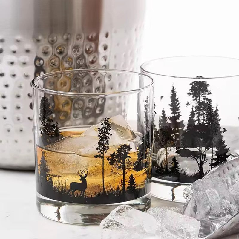 High End 10.3oz Black Silhouette Pattern Glass Cup Personalized Drinking Glasses Household Creative Whiskey Glass Iceberg Cup