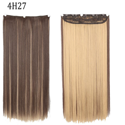 Synthetic Long Straight 5 Clip In Hair Extensions 22’‘ High Resistant Temperature Fiber Black Brown Blonde Hairpiece