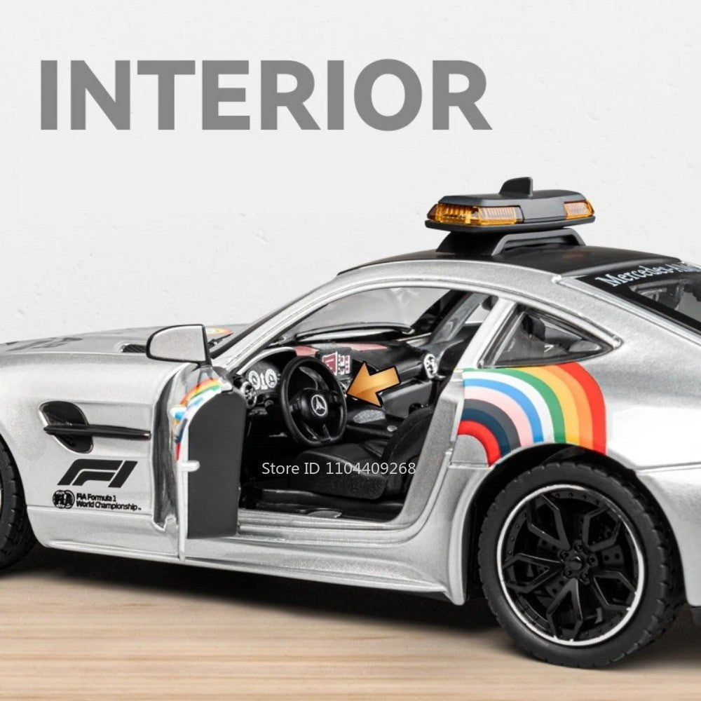 1:24 GTR F1 Safety 300SL Sport Car Model Toy Alloy Diecast Sound Light Shock Absorption Miniature Vehicle Models Collection Gift