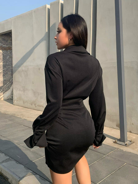 Onyx Shirt Dress Women Long Sleeve Belted Silhouette Autumn Winter Boss Lady Aesthetic Curve Flattering Minimalist PowerDressing