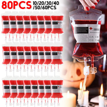 60-10PCS Empty Blood Bags Energy Drinks for Halloween Zombie Vampire Costume Props Nurse Graduation Theme Party Favors Drink Pou