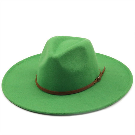 9.5cm Wide Brim Fedora Hats with Brown Belt Autumn Winter Women Party Top Hat Men Jazz Retro Cowboy Felt Cap Panama Sun Hat