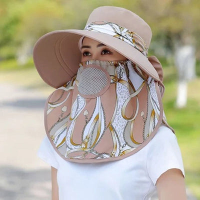 Summer Women Outdoor Print Fisherman Hat UV Protection Wide Brim Garden Work Shade Hat Breathable Face Mask Detachable Sunhat