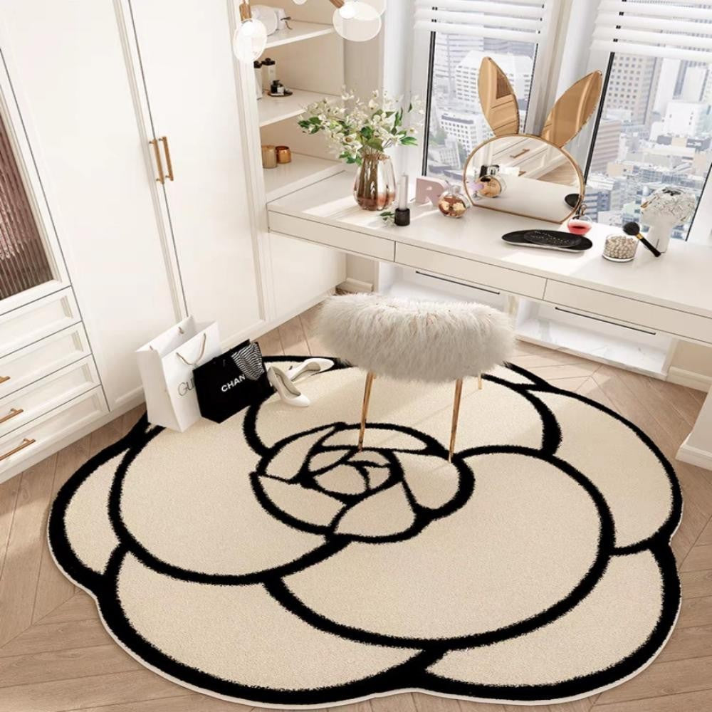 Round Camellia Crystal Velvet Floor Mat Living Room Bathroom Door Absorbent Quick-Drying Floor Rugs Household Non-slip Carpet