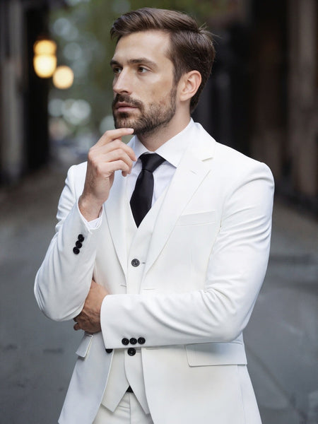 Men's Three-Piece White Suit, Anti-Wrinkle, No-Iron, Anti-Stick Fur Business Formal Suit, Four-Season Workplace Work Clothing Dr