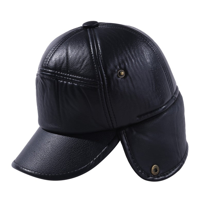 Winter Warm Cap Men Black Leather Fur Baseball Cap Hats for Men Women Casquette Bones Dad Caps Earflaps Thicken