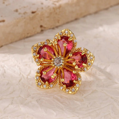Luxury Stainless Steel Rings Gold Plated Colorful Stone Zircon Crystal Heart Ring For Women Wedding Boho Jewelry Christmas Gift