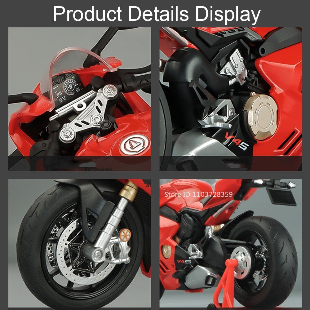 1:9 Scale 1299 V4S Miniature Motorbike Toy Models Alloy Diecast Sound Light Shock Absorption Ornament Motorcycles for Kids Gifts