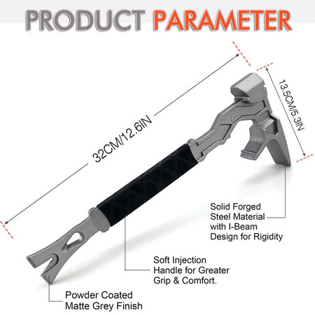 Multi-Functional Hammer With Crowbar Nail Remover Pry Bar Fire Breaking And Dismantling Tools Window Breaker Demolition Tool