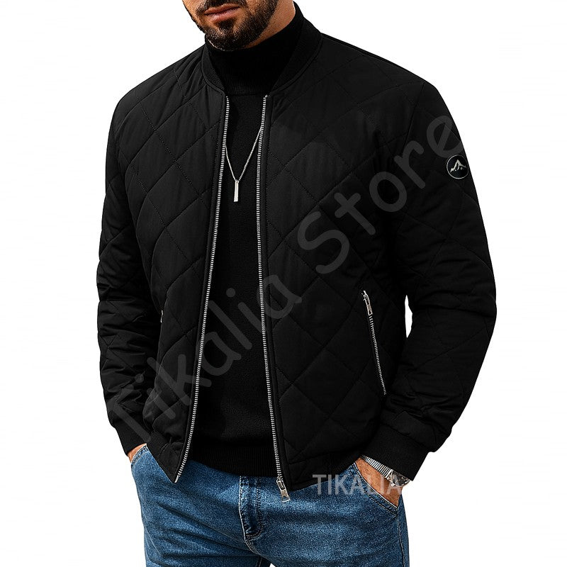 Quilted Jacket Men Autumn Winter Slim Fit Bomber Jacket Men Baseball Collar Cotton Padded Faux Fur Lined Casual Coat for 65-95kg