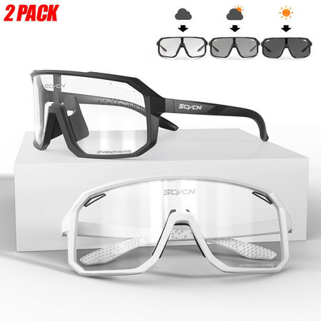 2 Packs Photochromic Riding Cycling Sunglasses Mtb Cycling Glasses Goggles Bicycle Mountain Bike Men's Women Sport Eyewear