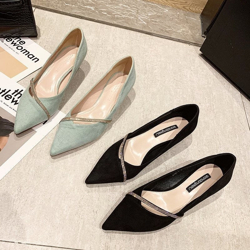 Four Seasons Women's Suede High Heels 2024 New Pointed Stiletto Fashion Sexy Black Wedding Shoes Office Lady Shoes