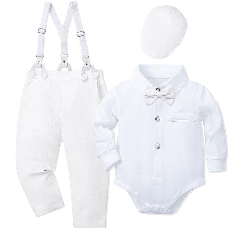 Baby Infant Baptism Suit for Boys Toddler Suspender Suit Formal Gentleman Flower Boys Wedding Clothes Set Newborn Outfit