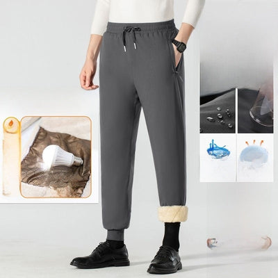 Men's Winter Thiened down Cotton Pants Lamb Velvet aphene Knee-Pad Windproof Warm Long Trousers for Snowy Busin Casual