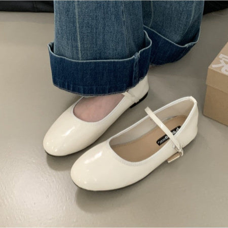 Shiny Leather Ballets Shoes Woman Belt Strap Lolita Flats Mary Janes Women Shallow Loafers Round Toe Ballerinas Brides Mocasines