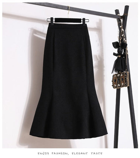 Plus Size Skirt Women 2024 Winter High Waist Elastic Velvet A Line Mermaid Skirt Korean Style Elegant Brown Or Black Long Skirts