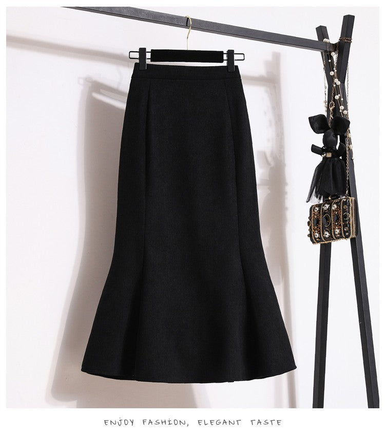 Plus Size Skirt Women 2024 Winter High Waist Elastic Velvet A Line Mermaid Skirt Korean Style Elegant Brown Or Black Long Skirts