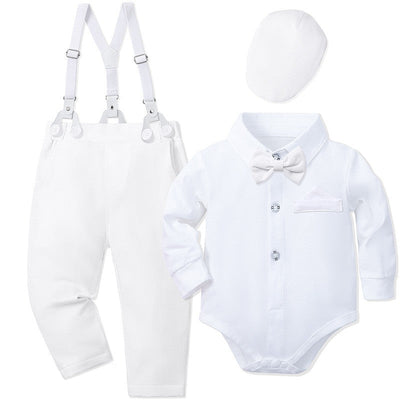 Baby Infant Baptism Suit for Boys Toddler Suspender Suit Formal Gentleman Flower Boys Wedding Clothes Set Newborn Outfit