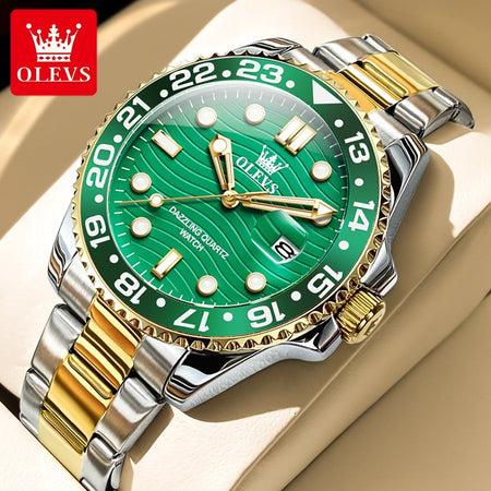 OLEVS Men's Watches Trend Luxury Fine Steel Strap Big Date Original Brand Quartz Wristwatch for Man Waterproof Luminous 5885 New