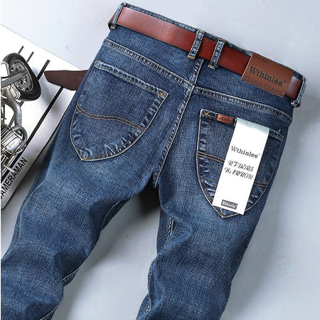 Spring Autumn Business Men Jeans Casual Straight Stretch Fashion Classic Black Sky Blue Grey Work Denim Trousers Brand Clothing