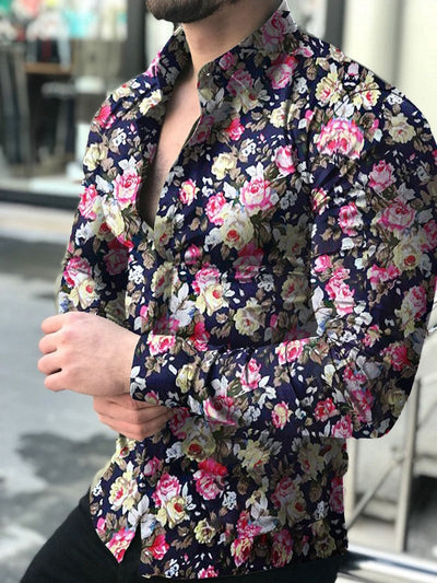 Hawaiian Shirts Graphic Floral Shirts Men Fashion Shirt Long Sleeve Cuba Beach Blouse Men Clothing Turn Over Single Breasted
