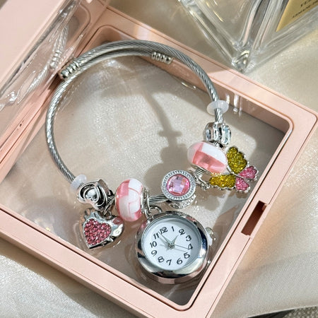 Cross-border Gold Bracelet Watch Adjustable opening Alloy bracelet Quartz Watch Beaded Small flower bracelet Watch